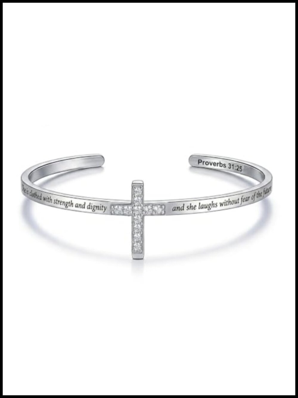 Adjustable Cuff Bracelet Cross Engraved Proverbs 31:25 Christian Gift
